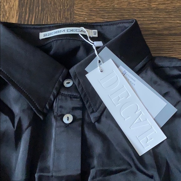 2208M DECAF Tight Waist Shirt Dress Black Satin - Picture 4 of 6